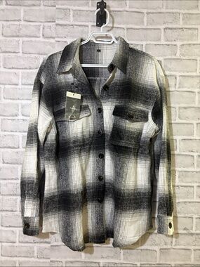 Black & White Plaid Shacket Jacket | Button Front, Cozy Layering Piece large new